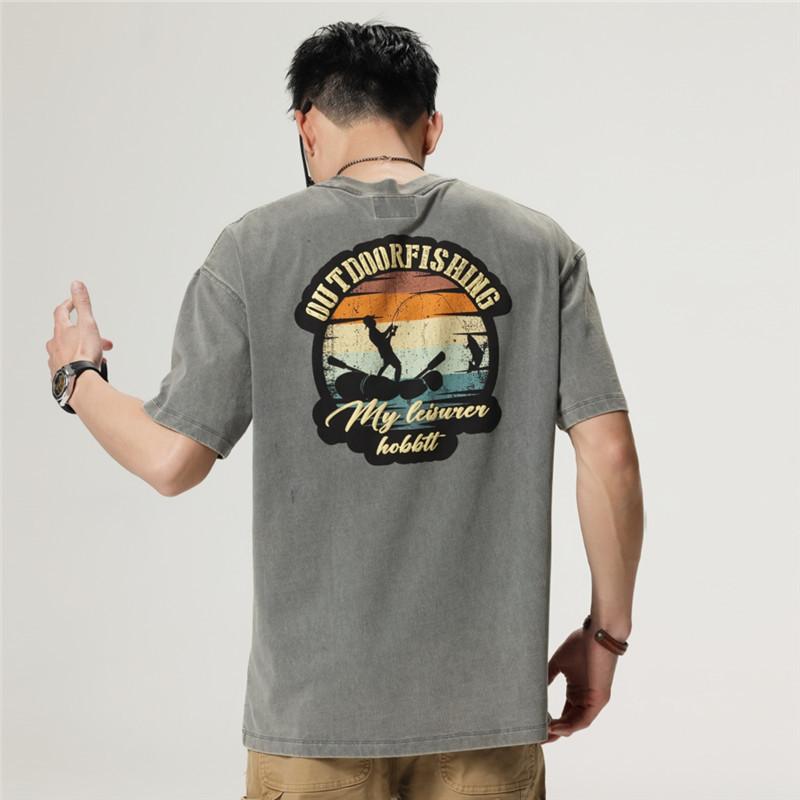 Tシャツ メンズ 230g ヘビーウェイト 純綿 半袖 夏 ゆったり ビッグシルエット アメリカン カジュアル クルーネック プリント 通気性 吸湿速乾