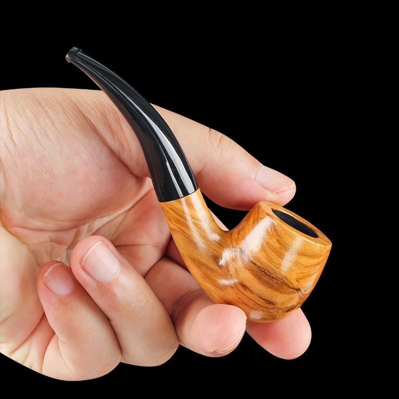 パイプ 喫煙具 オリーブウッド 無垢材 天然木 手作り ハンドメイド 小型 ミニ 掌サイズ 9mmフィルター対応 牛頭型 ベント カーブ 伝統的 クラシック ヨーロピアンスタイル 父の日 ギフト 男性用