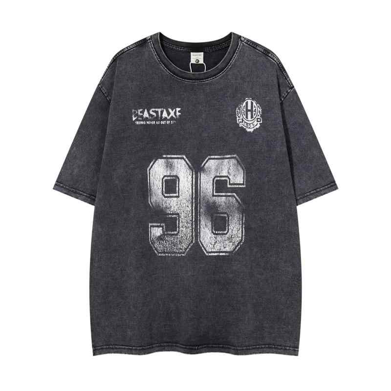 Tシャツ メンズ 春夏 アメリカンカジュアル ストリート系 ろうけつ染め ウォッシュ加工 純綿 半袖 クルーネック ゆったり ドロップショルダー 幾何学柄 吸湿速乾 普段使い トップス