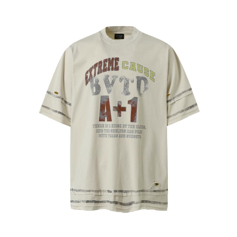 Tシャツ メンズ ヘビーウェイト アメカジ グラフィティ 切り替え 半袖 ルーズフィット ドロップショルダー 綿 クルーネック 防シワ 吸湿速乾 夏 切りっぱなし 個性派 普段使い ブラック