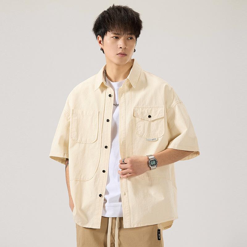 シャツ メンズ 男性用 春夏 アメカジ ワークスタイル 半袖 オープンカラー ゆったり ビッグシルエット カジュアル トレンド 軽量 薄手 接触冷感 通気性 綿 トップス 普段使い 快適