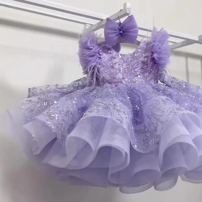 ドレス 女の子 夢幻パープル ピンク 欧米風 かわいい キュート 可憐な プリンセスワンピース パーティー 発表会 結婚式 誕生日 七五三 夏物 ポリエステル繊維