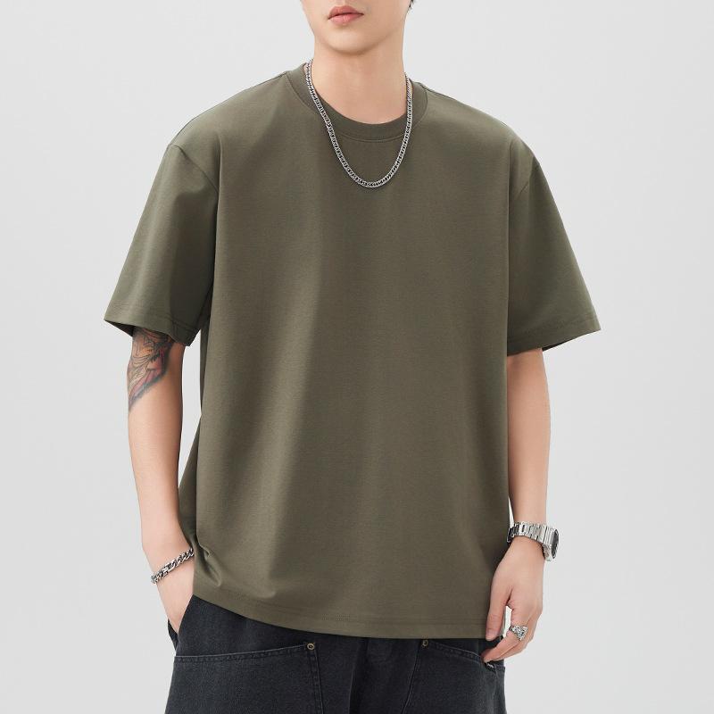 Tシャツ メンズ 無地 クルーネック 5分袖 ドロップショルダー UVカット 接触冷感 吸湿速乾 抗菌 綿混 春夏 ゆったり カジュアル