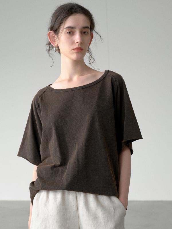 Tシャツ レディース トップス カットソー 半袖 ウォッシュ加工 ヴィンテージ風 ゆったり オーバーサイズ クルーネック チュニック丈 プルオーバー 無地 綿 カジュアル 普段使い 春夏