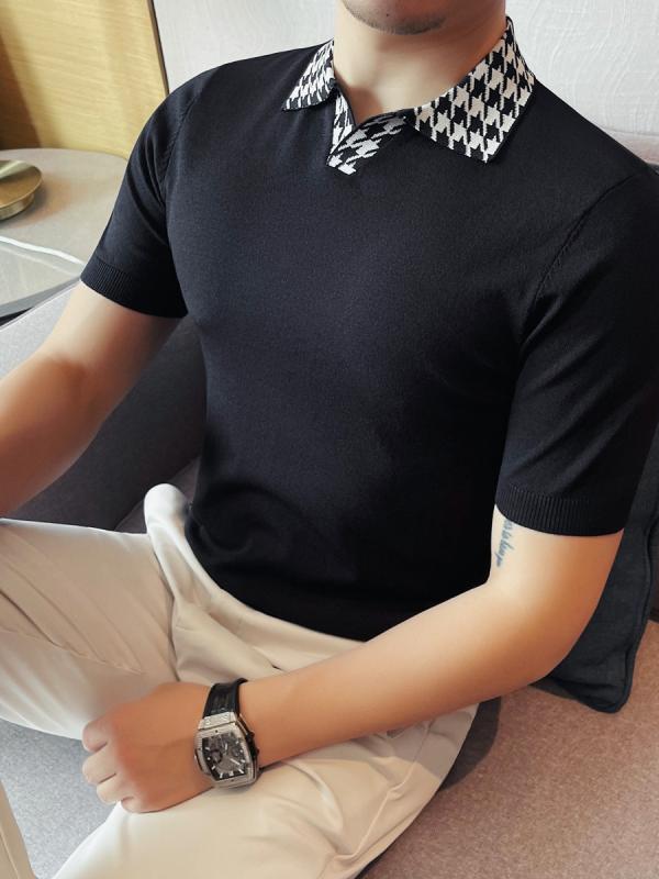 Tシャツ メンズ 男性用 春夏 半袖 ニット クルーネック 丸首 ストライプ ボーダー スリムフィット 細身 トップス カットソー インナー ポリエステル 通気性 薄手 カジュアル 普段使い デイリーユース 韓国風 プルオーバー