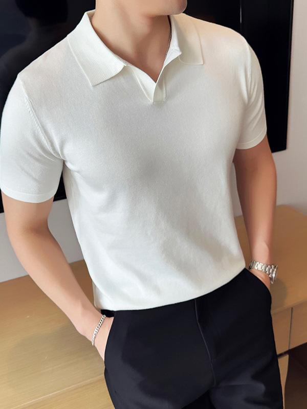 POLOシャツ メンズ 男性用 接触冷感 半袖 襟付き ニット 無地 カジュアル 大人 スリムフィット 韓国風 ポリエステル素材 シワになりにくい 夏 トップス