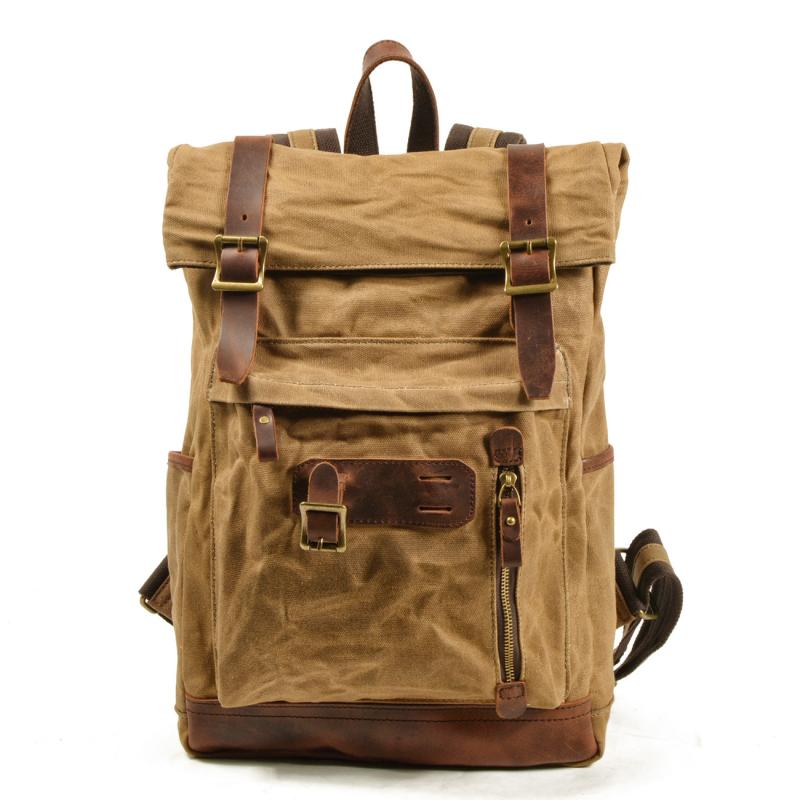 リュックサック メンズ 男性用 帆布 キャンバス バックパック アウトドア 登山 バイク 旅行 トラベル レジャー 防水 通気性 耐摩耗性 衝撃吸収 負担軽減 ベルト装飾 カーブショルダー カキ色 グレー 軍グリーン 6,436円