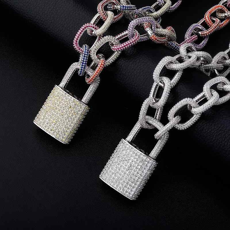 ネックレス 男女兼用 銅製 電気メッキ加工 ジルコニア O字 キューバンチェーン パンク ヒップホップ INS風 トレンド レイヤード ファッション 幾何学 カラフル シルバー 18インチ