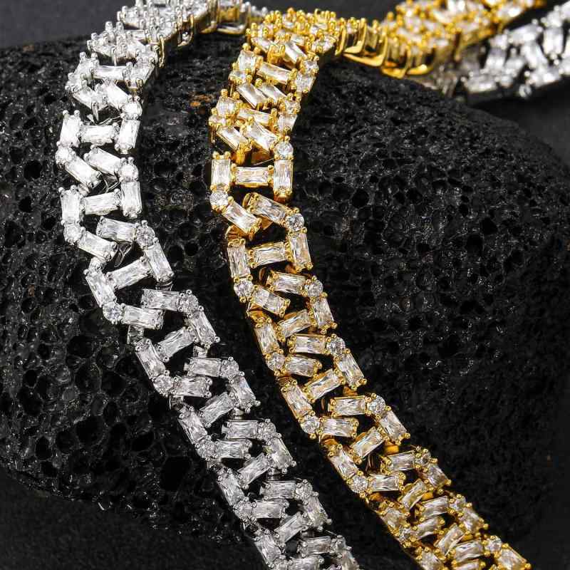 アクセサリー メンズ レディース 男女兼用 ヒップホップ ストリート ネックレス ブレスレット 13mm キューバンチェーン スクエアカット ジルコニア ゴールド シルバー 真鍮 個性的 シンプル