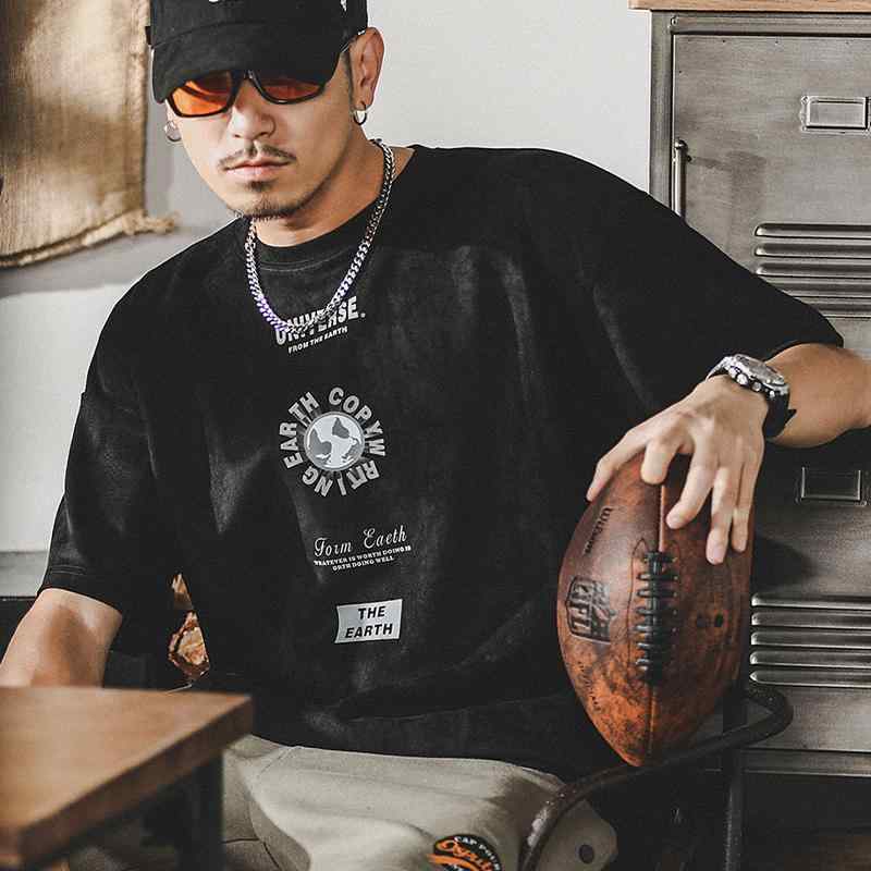 Tシャツ メンズ 男性用 アメリカンカジュアル レトロ ヘビーウェイト 半袖 ゆったり ビッグシルエット スエード調 クルーネック ウォッシュ加工 抗菌防臭 普段使い ストリート カジュアル 春夏