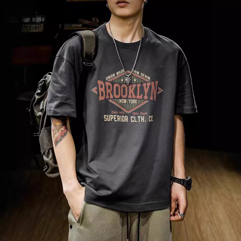 Tシャツ メンズ ストリート系 アメリカン ヘビーウェイト 半袖 クルーネック ビッグシルエット ゆったり コットン 綿 通気性 トップス 夏 カジュアル ロゴT