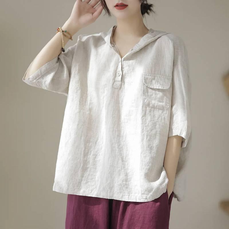 Tシャツ レディース 半袖 トップス 綿麻 コットンリネン ポリエステル 無地 ゆったり ルーズシルエット オーバーサイズ シンプル ベーシック クルーネック 丸首 体型カバー 着痩せ 普段使い 日系 春夏