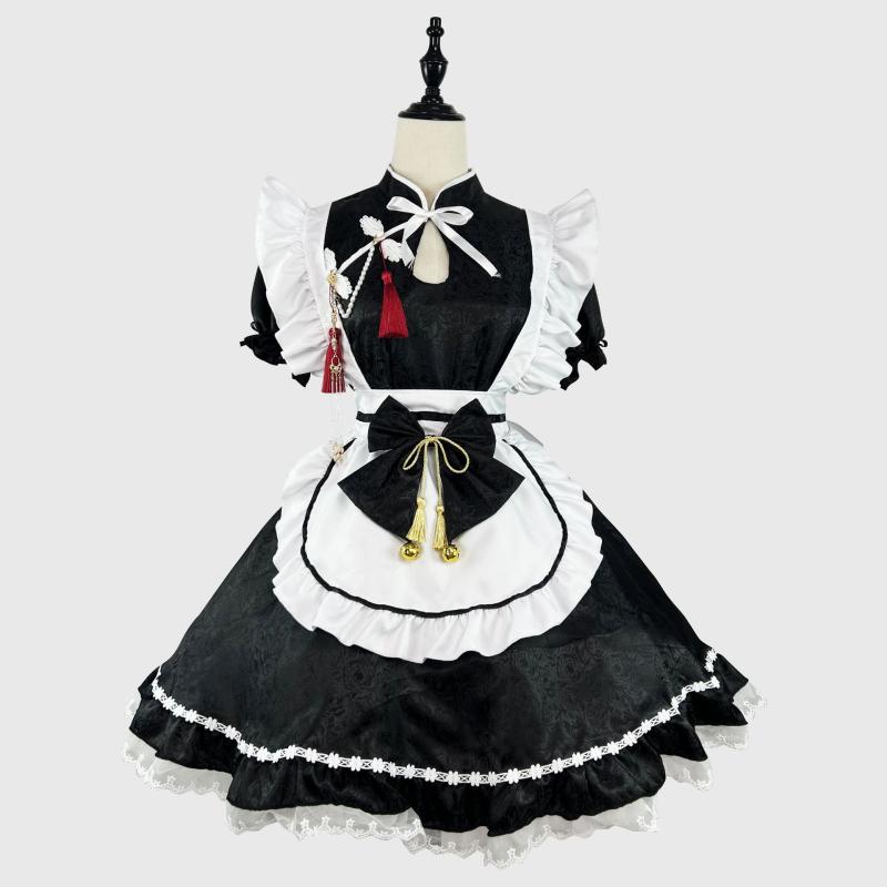 コスプレ衣装 レディース 女性用 チャイナ風 中華風 ジャガード織り ロリータワンピース ロリータドレス メイド服 メイドコスチューム 大きいサイズ プラスサイズ かわいい ポリエステル レトロ クラシック ハロウィン パーティー イベント衣装