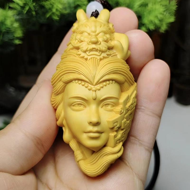 木彫り 置物 太行崖柏 天然木 美人像 女性像 携帯用 ペンダント ストラップ 鑑賞用 飾り物 握り物 手彫り 風水 開運 ラッキーアイテム