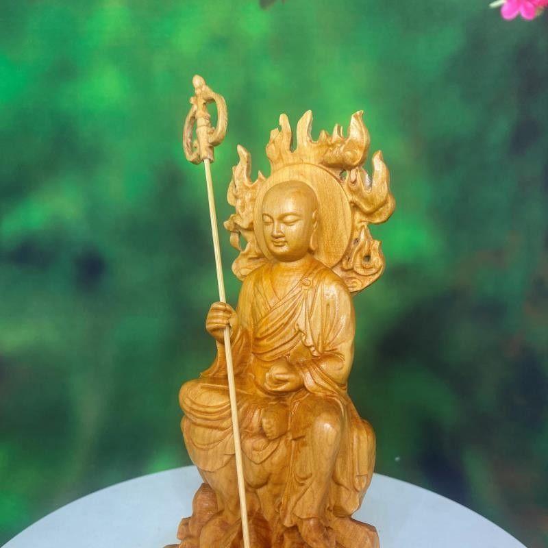 仏像 崖柏木製 木彫り 無垢材 地蔵菩薩 立像 約15cm 精巧 手彫り 美しい 置物 インテリア オブジェ 飾り物 開運 厄除け 縁起物 和モダン コレクション