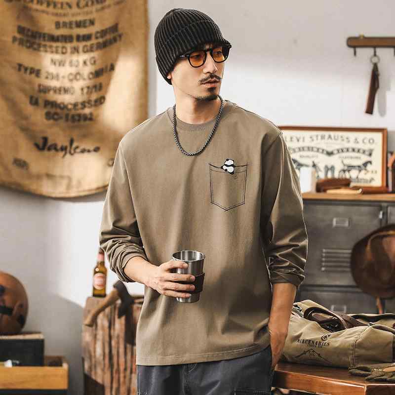 Tシャツ メンズ ビッグシルエット ドロップショルダー クルーネック ヘビーウェイト 厚手 長袖 アメカジ ストリート 綿 コットン グラフィックプリント 抗菌 イージーケア 秋物 カーキ