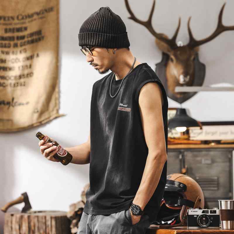 Tシャツ メンズ 男性用 トップス ノースリーブ アメリカンカジュアル ヘビーウェイト 綿 コーマ綿 クルーネック 丸首 ロゴプリント ゆったり ビッグシルエット 春夏 トレンド ストリート スポーツ フィットネス 普段使い