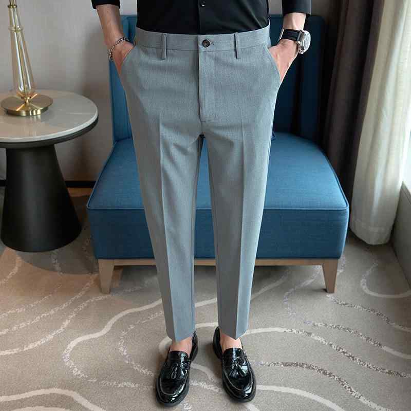 スラックス メンズ スリムフィット ストレート ビジネス カジュアル 無地 ベーシック 定番 ポリエステル 微ストレッチ ロング丈