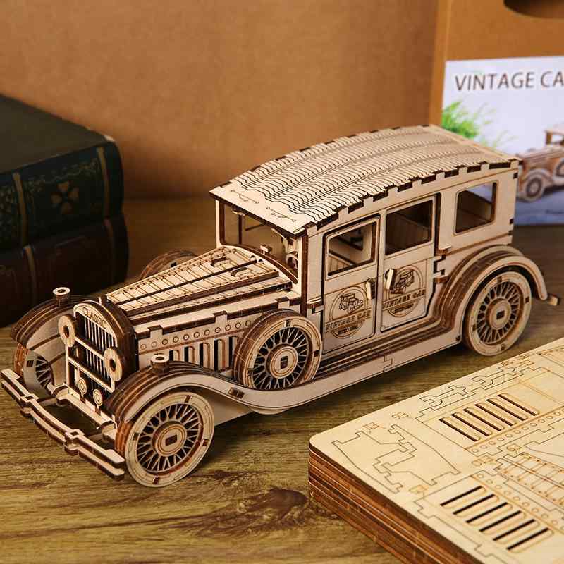 立体パズル 子供用 木製 3D クラシックカー 組み立て式 モデルカー 知育玩具 DIY キット 少年向け インテリア デスク飾り オブジェ