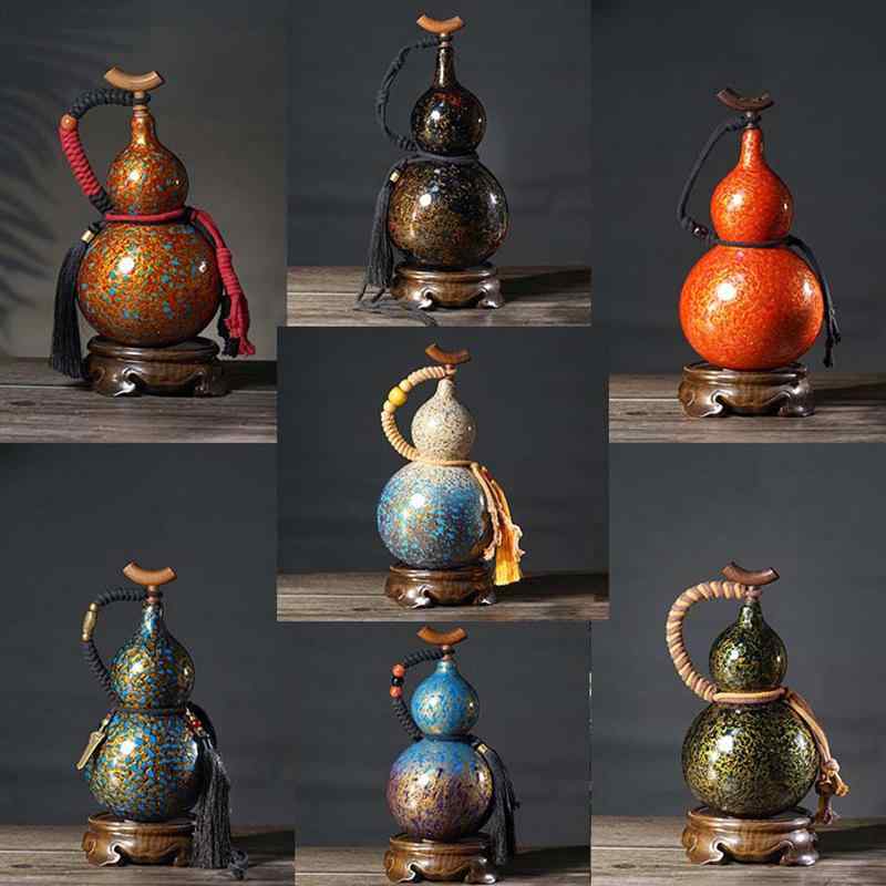 置物 ひょうたん 瓢箪 酒器 徳利 中国風 中華スタイル 手作り ハンドメイド 大漆工芸 螺鈿 黒金 パイナップル模様 質感 インテリア 観賞用 オブジェ 飾り 伝統工芸品 高級感 ブラック ゴールド｜あじゅり