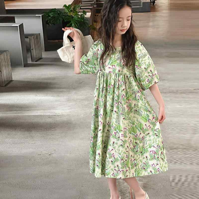 ワンピース 女児 ジュニア 韓国ファッション 小花柄 半袖 コットン 綿素材 柔らか 肌に優しい おしゃれ かわいい トレンド カジュアル 普段使い 春夏 ドレス