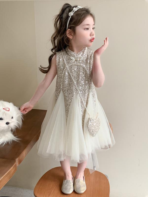 ワンピース 女の子 子供 ベビー おしゃれ スパンコール プリンセス チュール 夏 ポリエステル ノースリーブ 柔らかい ふんわり お出かけ パーティー 発表会