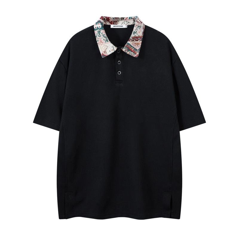 トップス メンズ Tシャツ アメリカンヴィンテージ 個性的 レタリング 襟付き 半袖 ルーズフィット ビッグシルエット カジュアル ペア ポロシャツ ポリエステル 夏 ブラック グレー 着回し 普段使い 色あせしにくい