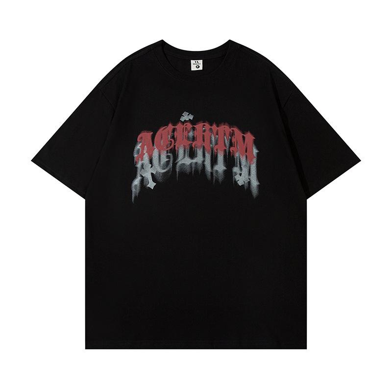 Tシャツ メンズ 半袖 オーバーサイズ ビッグシルエット アメリカンヴィンテージ アメカジ レトロ 英字ロゴプリント 綿 コットン クルーネック カジュアル 普段使い ストリート 男女兼用 ペアルック カップル 春夏 ブラック ホワイト