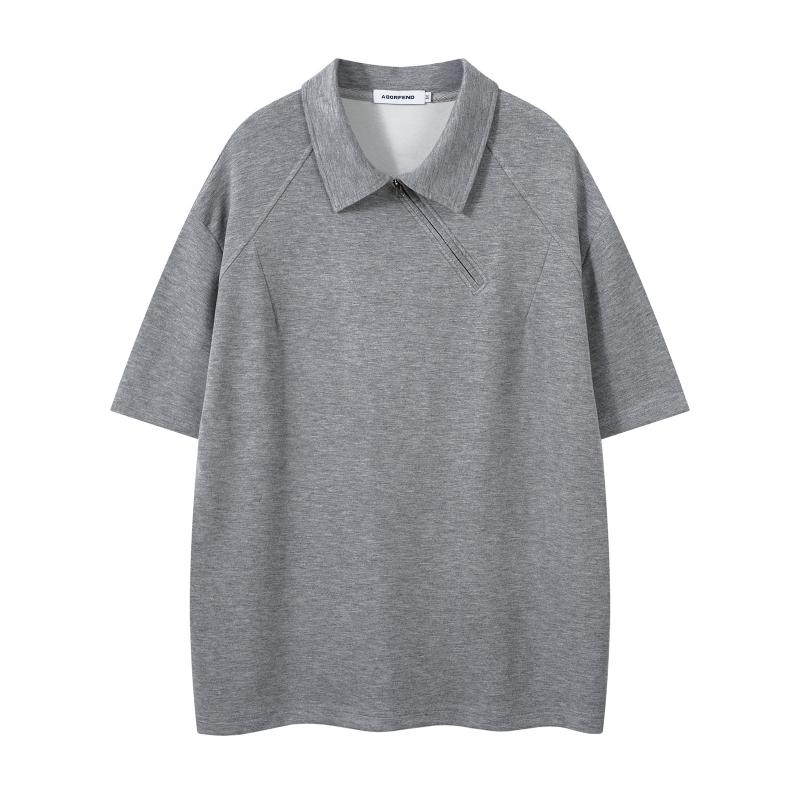 Tシャツ ユニセックス 男女兼用 アメカジ アメリカンレトロ ハーフジップ ポロ襟 半袖 ゆったり ルーズフィット ビッグシルエット カジュアル 普段使い カップル ペアルック 着回し トップス ナイロン 無地 春夏