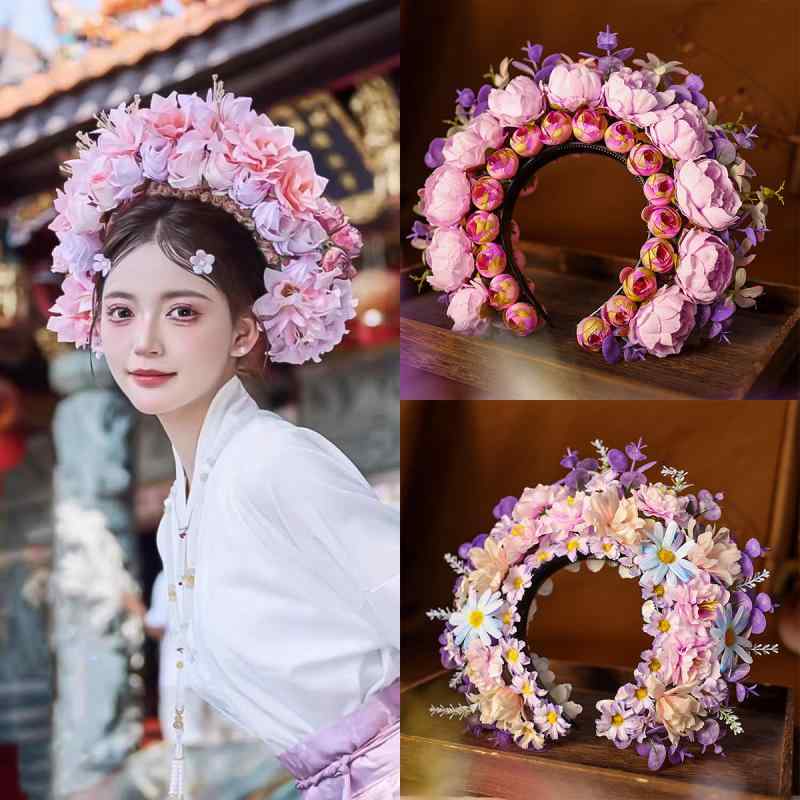 髪飾り レディース ・桷埔女 伝統 花モチーフ かんざし ヘアアクセサリー 古風 和装 レトロ ヘッドドレス 撮影 イベント 布製 泉州民俗 シンプル