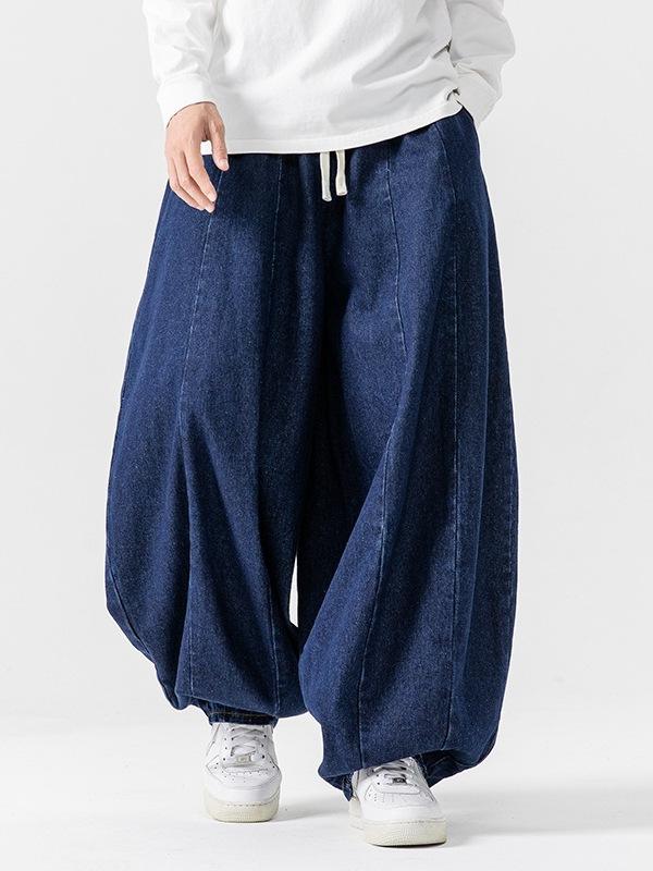 デニムパンツ メンズ 男性 大きいサイズ ビッグサイズ ゆったり 体型カバー ジャパニーズレトロ ヴィンテージ ワイド ルーズフィット リラックスシルエット フルレングス ロング丈 オールシーズン 綿 コットン