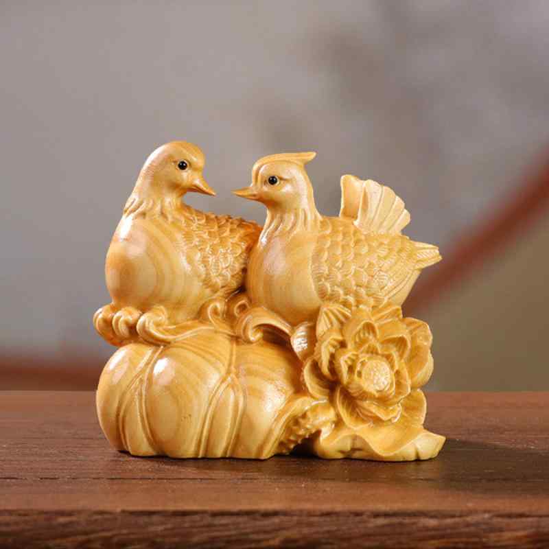 置物 男性用 メンズ オシドリ 夫婦 ツゲ材 木彫 文玩 鑑賞品 握り物 縁結び 夫婦円満 新婚 結婚祝い ベッドサイド 寝室 インテリア 工芸品 飾り物