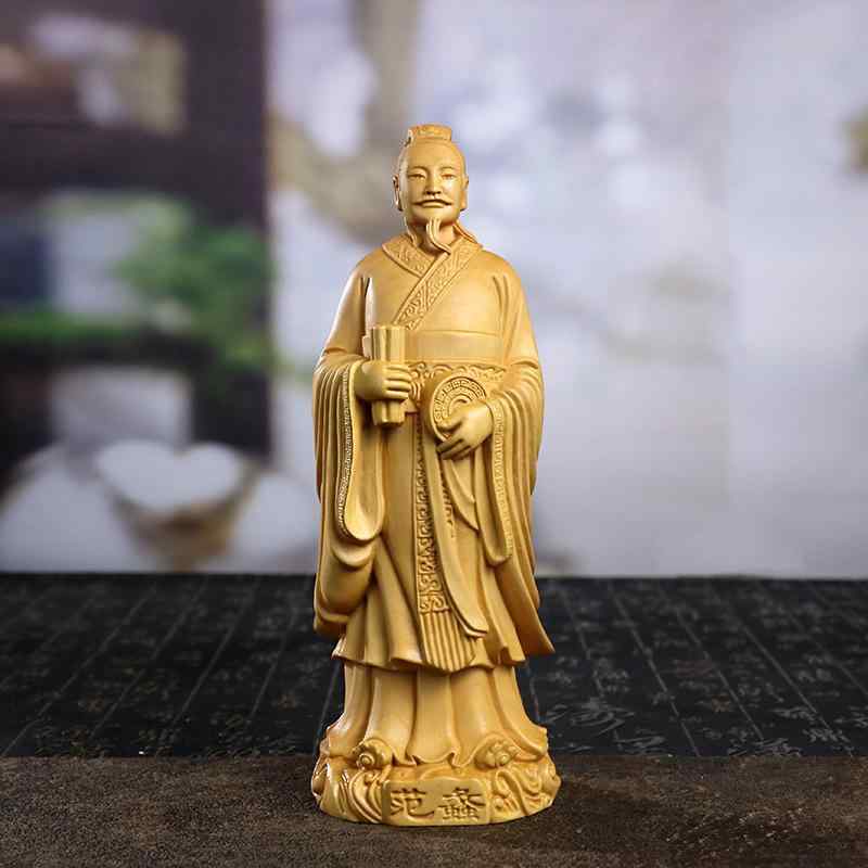 置物 黄楊木彫り 范蠡像 商聖 開運 財運アップ 戦国時代 人物 精巧 中国風 インテリア オブジェ リビング 書斎 ギフト 木製 美術品 コレクション