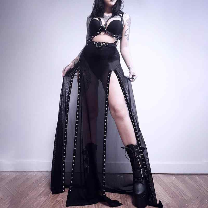 ロングスカート レディース マキシ丈 レース シースルー メッシュ 切り替え スリムフィット 無地 アシンメトリー 黒 欧米風 カジュアル 春夏