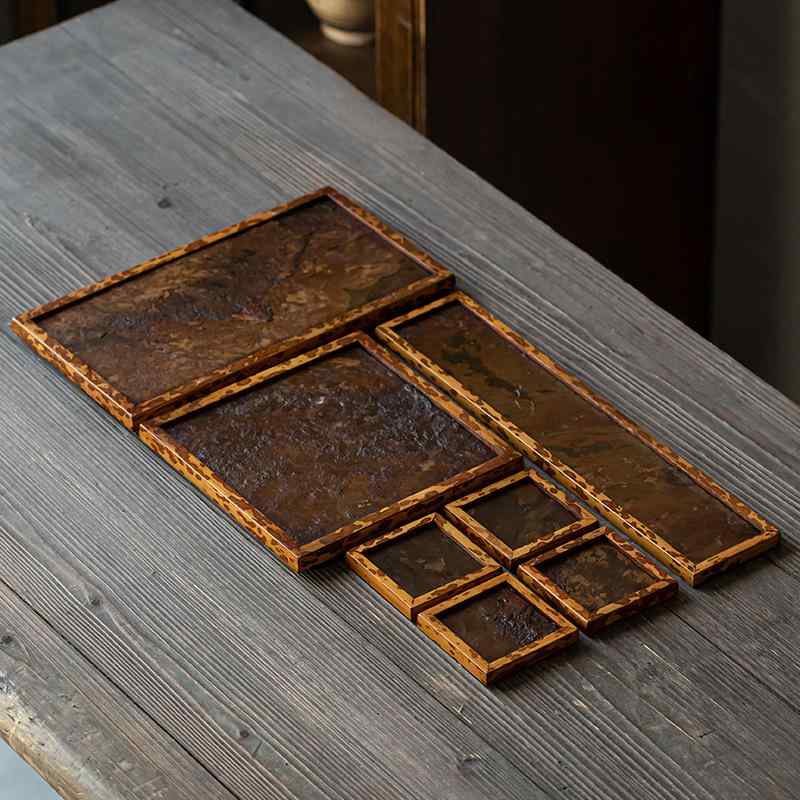 茶盤 竹製 バンブー 乾式 茶器受け 水切り 石製 天板 ストーン 縁取り 枠付き 軽奢 レトロ モダン 和風 茶道具 展示 ディスプレイ お盆 トレー インテリア 来客用 おもてなし