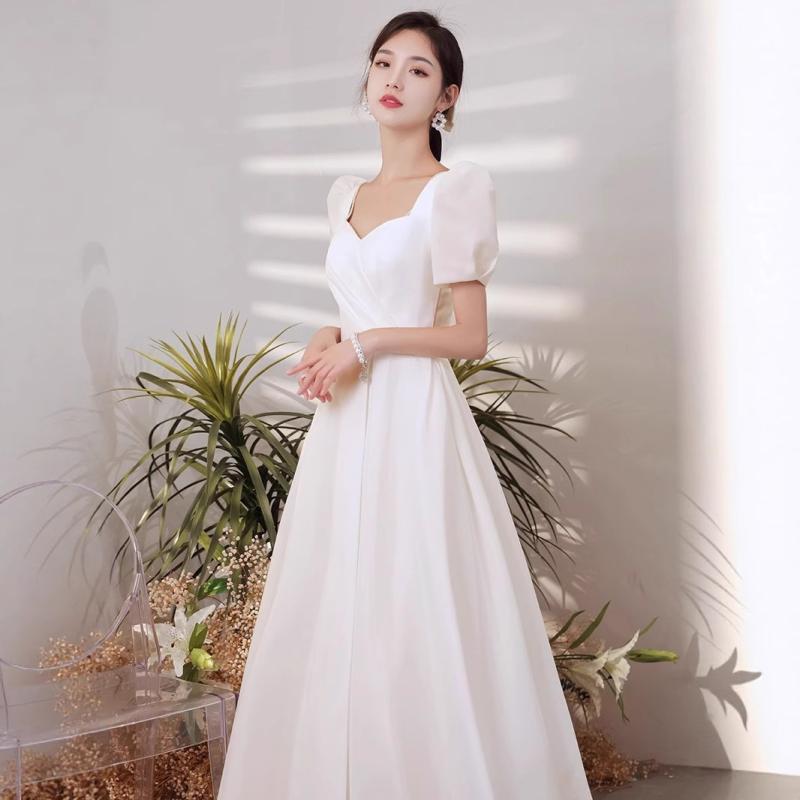 婚礼の儀お召しもの レディース フレンチテイスト 自然的 姫御前伝達ルート 口さかしい 心地好い お出かけ 位置映し絵 前撮り 後撮り 入籍 御祝い 白 ロング ノースリーブ Uのど首 窈窕たる ポリエステル レディースファッション-ドレス