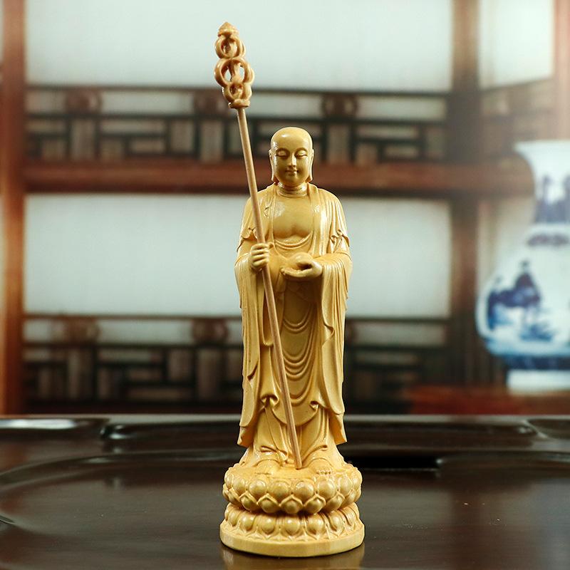 仏像 柘植木彫り 地蔵菩薩像 置物 オブジェ 禅風 インテリア 工芸品 リビング 玄関 飾り 精巧な彫刻 美術品 開運 癒し|あじゅり