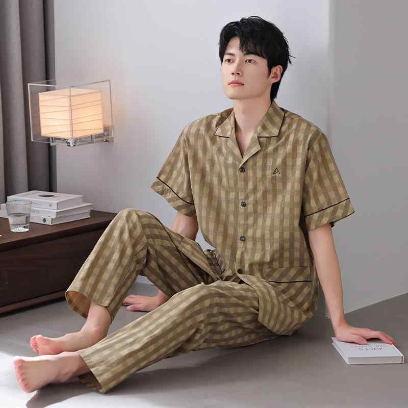 パジャマ メンズ 男性用 綿 布帛 薄手 半袖 ロングパンツ 開襟 ルームウェア 部屋着 ワンマイルウェア 通気性 快適