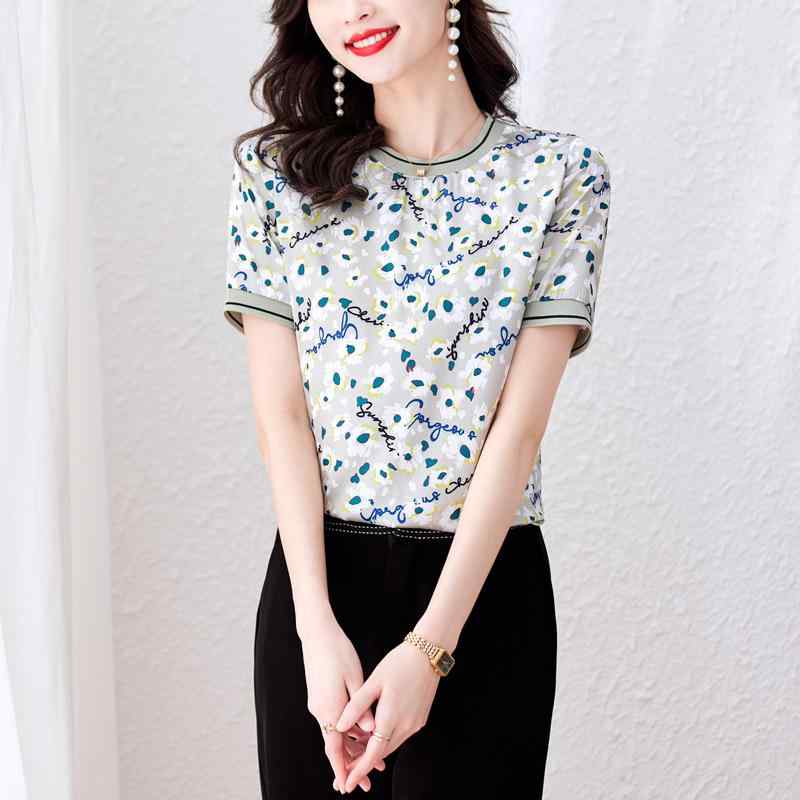 Tシャツ レディース サテン風 高級感 デジタルプリント 幾何学模様 ゆったり ルーズシルエット クルーネック 半袖 韓国風 カジュアル 春夏 4,225円