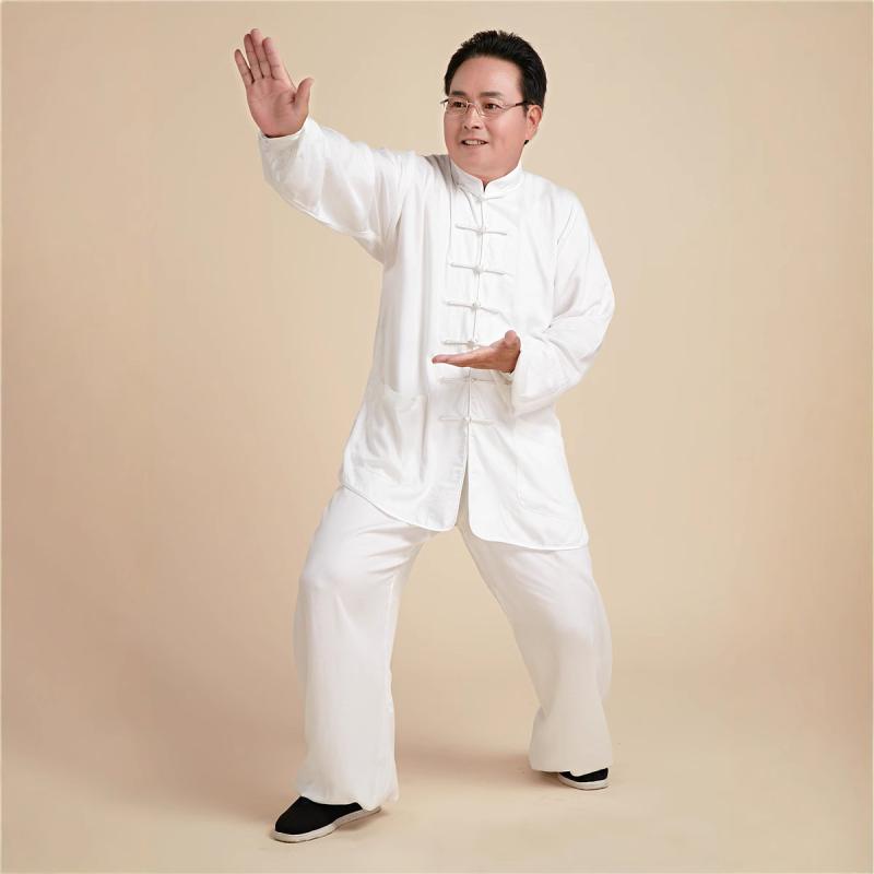 太極拳ウェア 男女兼用 武術演舞服 練習着 発表会 舞台衣装 唐装 チャイナ風 ポリエステルサテン 光沢感 軽量 速乾性 快適な着心地 動きやすい 春秋物