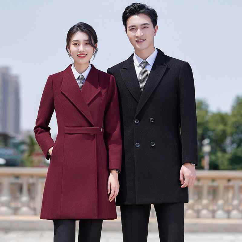 コート 男女兼用 秋冬 ミドル丈 ウール メルトン ポリエステル 長袖 ビジネス オフィス 事務服 受付 制服 通勤 テーラードカラー ダブルボタン 厚手 スリム 防シワ ウエストベルト 11,321円