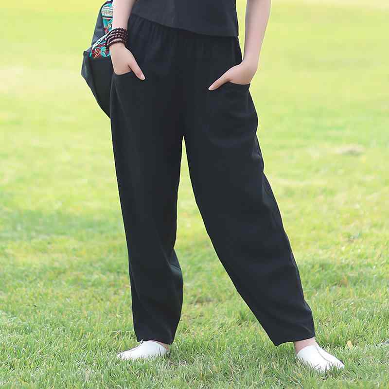 テーパードパンツ レディース ゆったり 大きいサイズ 麻 リネン混 ウエストゴム 黒 ブラック 薄手 春夏秋 カジュアル 普段使い オフィス 通勤