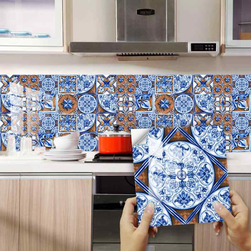 タイルシール 青花模様 レトロ ブルー PVC素材 防水 防汚 防カビ キッチン バスルーム バーカウンター DIY リフォーム インテリア デコレーション ウォールステッカー リメイクシート