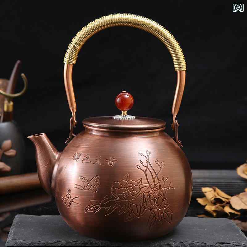 茶器 銅製ケトル ユニークデザイン レトロ アンティーク風 手作り ハンドメイド ライトラグジュアリー 高級感 1.3L 湯沸かし ティーポット 電気メッキ加工 シンプルスタイル
