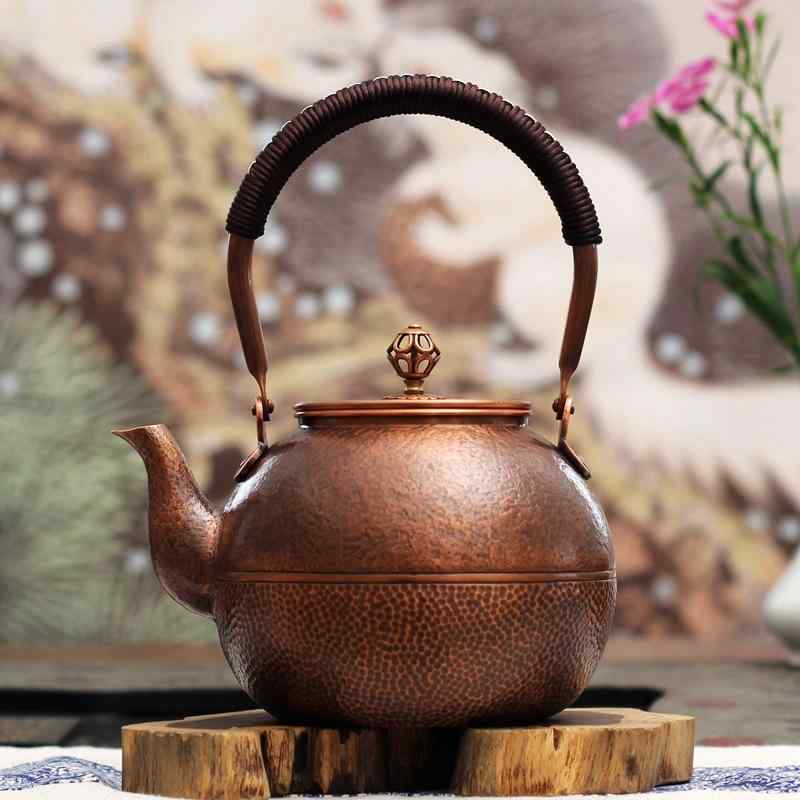ケトル 純銅製 手作り 鎚目模様 シンプル 手彫り 高級感 茶器 茶道具 レトロ 湯沸かし フィルター付き 電気コンロ対応 ティータイム|あじゅり