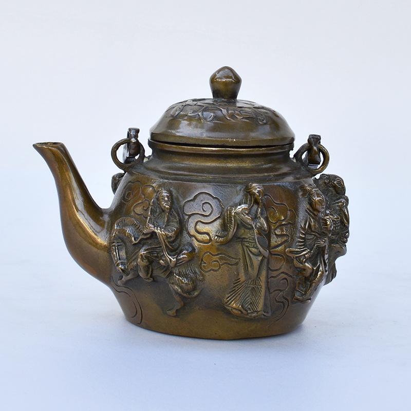 茶器 純銅製 アンティーク レトロ 骨董風 八仙 金属元素芸術品 茶壺 急須 ティーポット 住まい 事務室 卓上 飾りつけ オブジェ 室内装飾 飾りつけ 御膳上等感 ブロンズ 差し上げ物