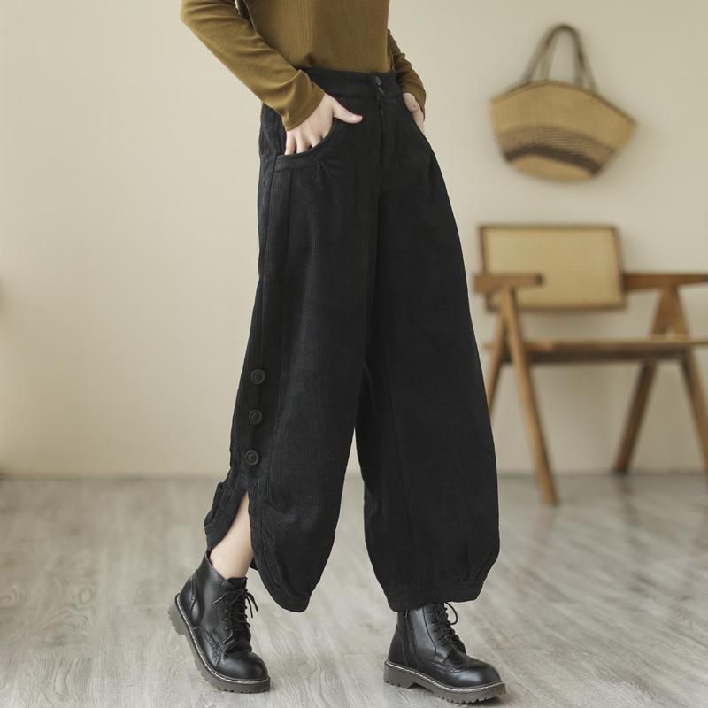 パンツ レディース 秋冬 韓国ファッション コーデュロイ 綿 厚手 裏起毛 ハイウエスト アンクル丈 ワイドパンツ ゆったり ルーズフィット ビッグシルエット 4,762円