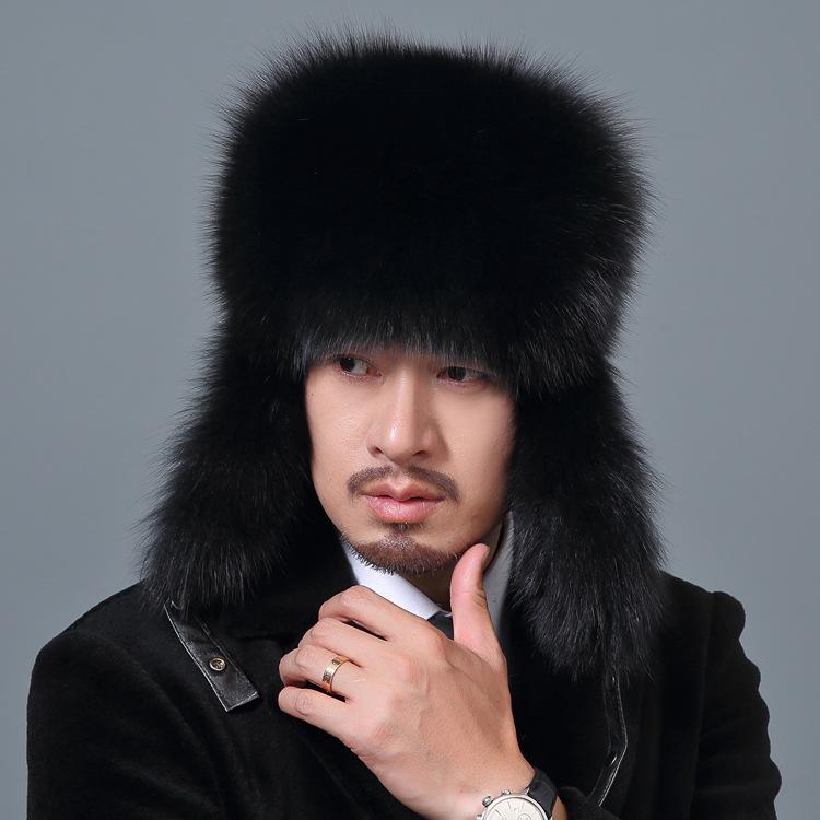 帽子 男性用 メンズ 耳当て付き 防寒 本革 フォックスファー ラクーンファー リアルファー あったか 保温 シニア 大人 アウトドア レジャー 秋冬 ブラック 高級感｜あじゅり
