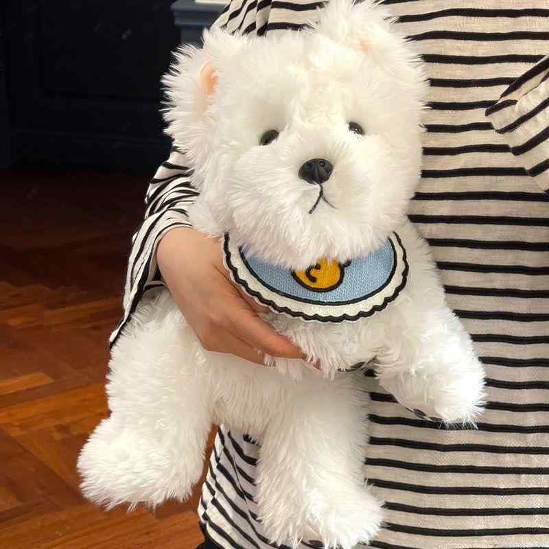 ぬいぐるみ キッズ 女の子 かわいい ふわふわ もこもこ ミニ ウェストハイランドホワイトテリア ウエスティー 子犬 ドッグ よだれかけ ビブ 寝そべり ショートボア 肌触り抜群 ギフト プレゼント 誕生日 癒し マスコット インテリア 飾り