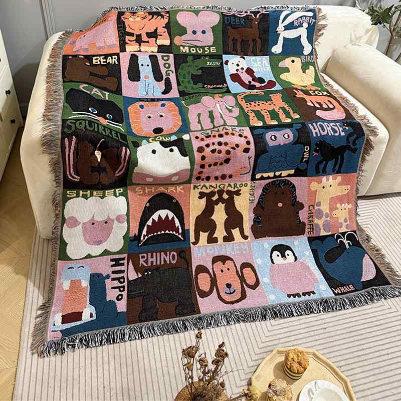 マルチカバー かわいい キャラクター 動物モチーフ コットン ニット ブランケット ソファカバー ベッドスロー 壁掛け タペストリー ひざ掛け オールシーズン おしゃれ